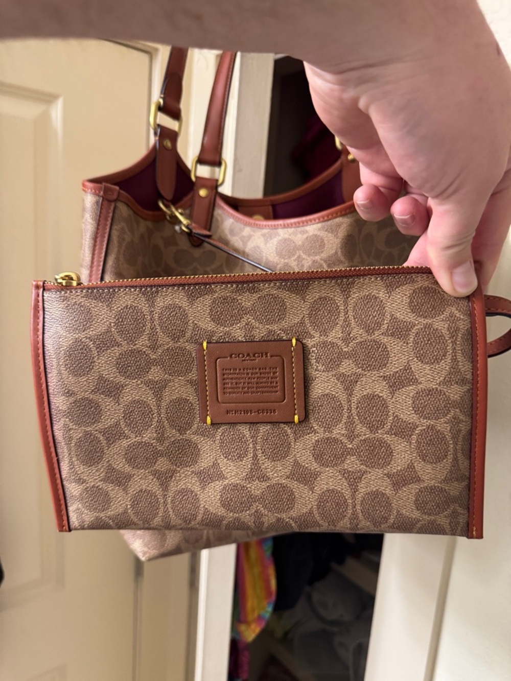 Coach Brown Signature Canvas Tote with Rust Leather Trim - Picture 3 of 5